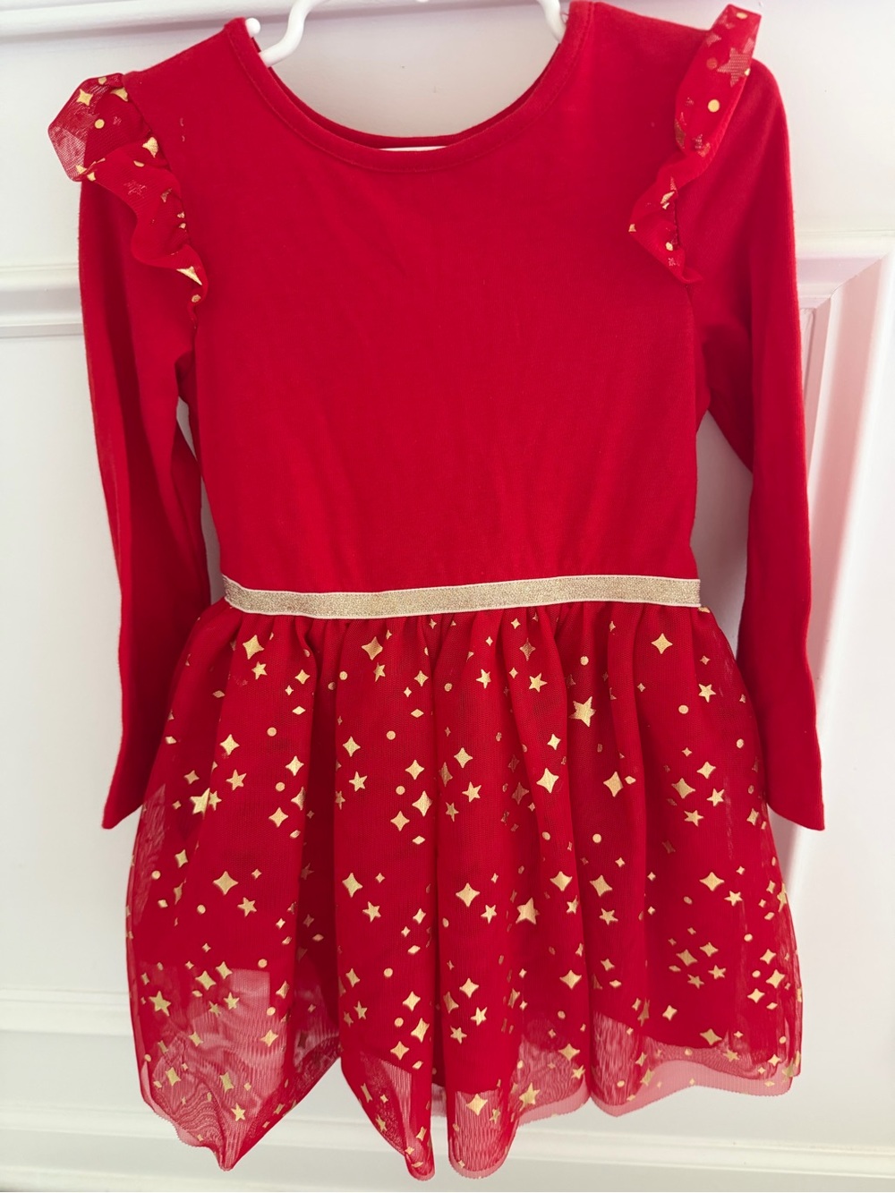 Cat & Jack Girls Red Gold Stars Tutu Long Sleeve Dress Size 4T